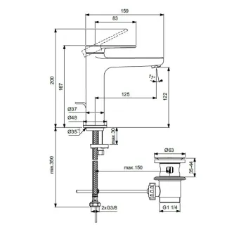 Vonios kriauklės maišytuvas Ideal Standard Cerafine Nuovo, su vožtuvu, matinė juoda, BD909XG