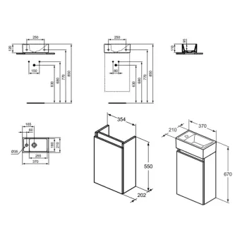Vannos kambario spintelė Ideal Standard Eurovit+, 55x35x20 cm, su kriaukle, 1 durys, tamsiai pilka, R0570TI