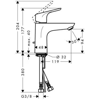 Vonios kriauklės maišytuvas Hansgrohe Focus E2, su PopUp vožtuvu, LowFlow 3.5 l/min, chromas, 31603000 NEW