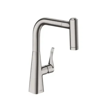 Virtuvinis maišytuvas Hansgrohe Metris, su ištraukiamu antgaliu, nerūdijančio plieno, 14834800 NEW