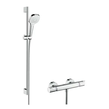 Dušo komplektas Hansgrohe Croma Select E Vario su dušo stovu 0.90m ir termostatu, baltas/nikeliuotas