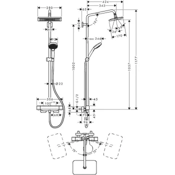Dušo sistema Hansgrohe Croma E 280 1jet su termostatu, Chromuota