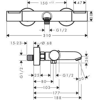 Hansgrohe Ecostat Element vonios maišytuvas su termostatu, matinė juoda 13347670