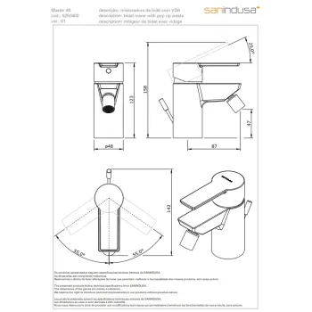 Bidė maišytuvas Sanindusa Master 40 su PopUp vožtuvu, Chromuotas 525040011