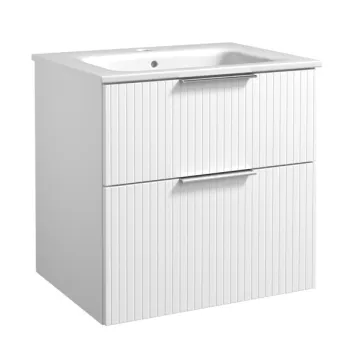 Vonios spintelė Raguvos Baldai G-Line 60cm, su praustuvu, chromuotos rankenos, balta matinė