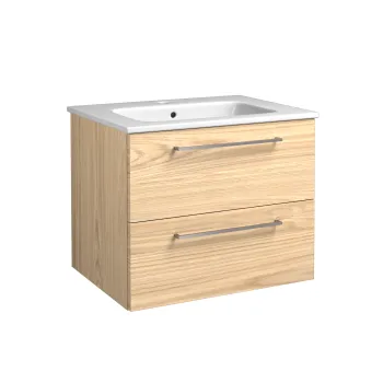Vonios spintelė Raguvos Baldai Joy 61cm, su praustuvu, 2 stalčiai, šviesus ąžuolas