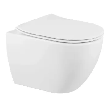 Tualeto komplektas Sanindusa Sanfix rėmas su SANIBOLD Rimfree baltu unitazu su SoftClose dangčiu ir chromuota mygtuku