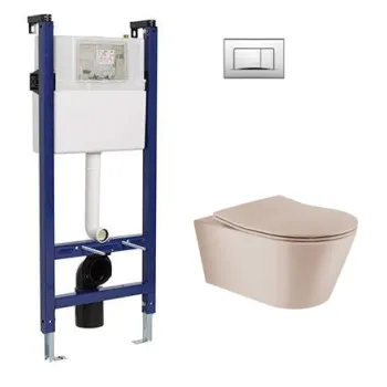 Tualeto komplektas Sanindusa Sanfix rėmas su Urb.y 48 Rimfree Taupe Matt unitazu su SoftClose dangčiu ir chromuota mygtuku