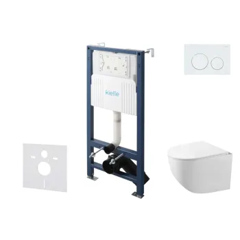 Tualeto komplektas Kielle Genesis su Kielle Gaia be rėmelio unitazu, SoftClose dangčiu ir Gemini New I balta mygtuku 30528SS82