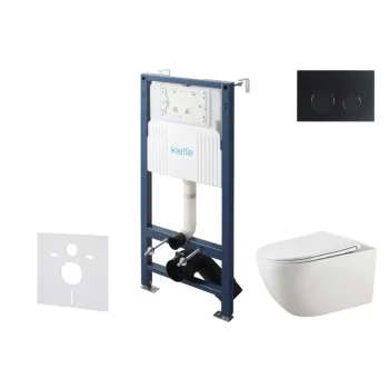 Tualeto komplektas Kielle Genesis su Kielle Gaia be krašto unitazu, SoftClose dangčiu ir Gemini New II juoda matinė mygtuku 30528SS15