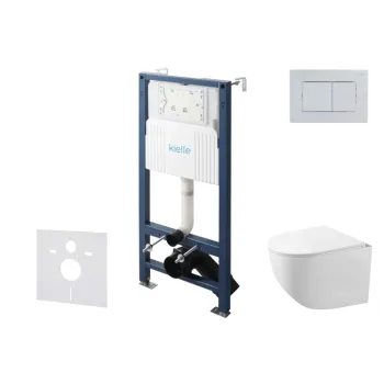 Tualeto komplektas Kielle Genesis su Kielle Gaia be krašto unitazu, SoftClose dangčiu ir Gemini New III chromuota mygtuku 30528SS89