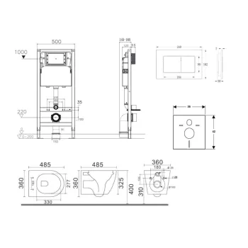 Tualeto puodų komplektas Kielle Genesis Rėmas su Klielle Gaia Rimless puodu, SoftClose dangčiu ir Gemini New III Juoda Matine mygtuku 30528SS90