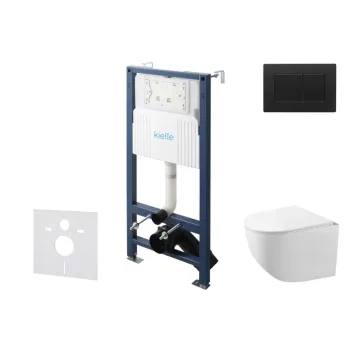 Tualeto puodų komplektas Kielle Genesis Rėmas su Klielle Gaia Rimless puodu, SoftClose dangčiu ir Gemini New III Juoda Matine mygtuku 30528SS90