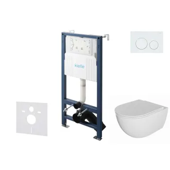 Tualeto komplektas Kielle Genesis su Kielle Oudee be rėmelio, SoftClose dangčiu ir Gemini New I baltu mygtuku 30528SS01