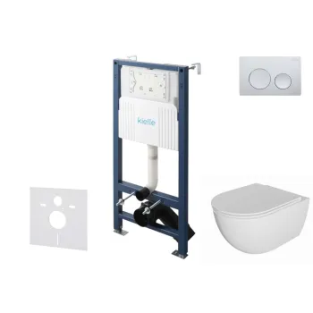 Tualeto komplektas Kielle Genesis su Kielle Oudee be rėmelio, SoftClose dangčiu ir Gemini New I chromuota mygtuku 30528SS02