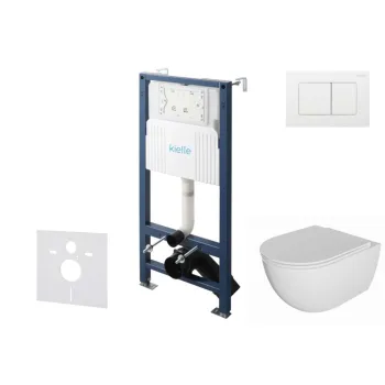 Tualeto komplektas Kielle Genesis su Kielle Oudee be rėmelio, SoftClose dangčiu ir Gemini New II balta mygtuku 30528SS07
