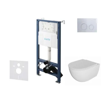 Tualeto komplektas Kielle Genesis su Kielle Oudee be rėmelio, SoftClose dangčiu ir Gemini New II chromuota mygtuku 30528SS05