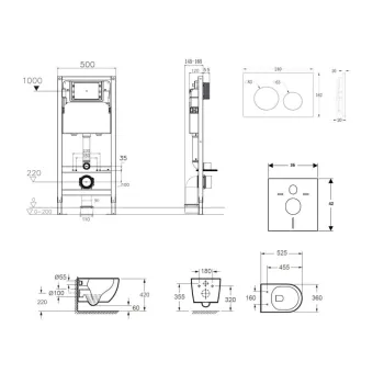 Tualeto komplektas Kielle Genesis su Kielle Oudee Vortex Rimless+ puodu, SoftClose dangčiu ir Gemini New I baltu mygtuku 30528SS19