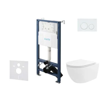 Tualetinio indo komplektas Kielle Genesis rėmas su Kielle Oudee Vortex Rimless+ indu, SoftClose dangčiu ir Gemini New I baltu mygtuku 30528SS28