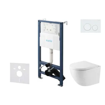 Tualeto komplektas Kielle Genesis rėmas su Kielle Oudee Vortex Rimless unitazu, SoftClose dangčiu ir Gemini New I juoda matinė mygtuku 30528SS37