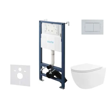 Tualeto komplektas Kielle Genesis su Kielle Oudee Vortex Rimless+ puodu, SoftClose dangčiu ir Gemini New III chromuota mygtuku 30528SS35