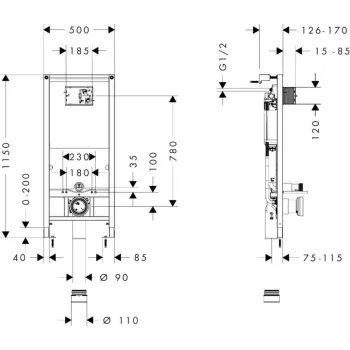 Įmontuojamas rėmas Hansgrohe iFrame universalus aukštis 115 cm, 01022180