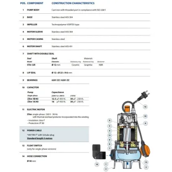 Nardymo Vandens Siurblys Pedrollo ZXM1A/40 (0.6kW ~230V) Su plūduriu