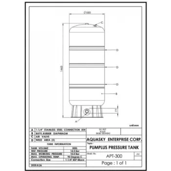 Hidrofors (Spaudimo katilas) AQUASKY 300L Vertikalus APT-300