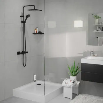 Dušo sistema Hansgrohe Vernis Shape Showerpipe 240 1jet EcoSmart su termostatu 26429670 Juodas matinė