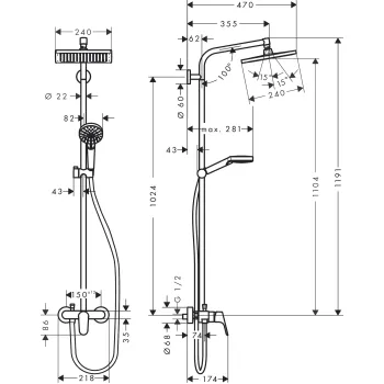 Dušo sistema Hansgrohe Crometta E Showerpipe 240 1jet 27284000 chromuota