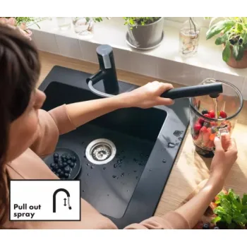 Virtuvinis kranas Hansgrohe Zesis M33 KM 150 2jet su ištraukiamu antgaliu ir sBox 74821670 Juodas matinė