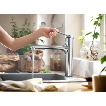 Virtuvinis kranas Hansgrohe Zesis M33 160 2jet su ištraukiamu antgaliu 74823000 Chromuotas