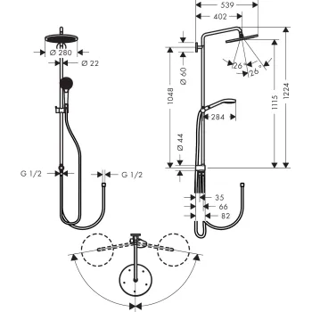 Dušo sistema Hansgrohe Croma Select S Showerpipe 280 1jet Reno chromuota 26793000
