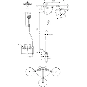 Dušo sistema Hansgrohe Croma Showerpipe 220 1jet su termostatu, 27185000 chromuota