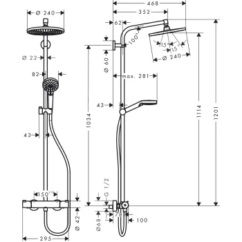 Dušos sistema Hansgrohe Crometta S Showerpipe 240 1jet EcoSmart Chromuota 27268000