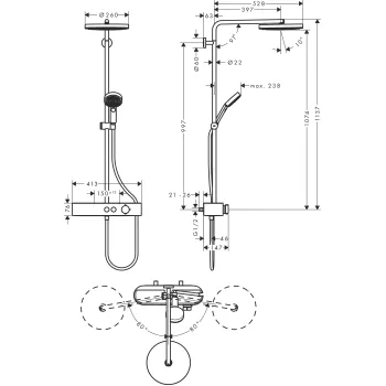 Dušas sistēma Hansgrohe Pulsify S Showerpipe 260 1jet 24220140 Brushed Bronze