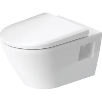 Pakabinamas tualeto puodas Duravit D-Neo Compact Rilmless 370 x 540 mm, su dangčiu, baltas