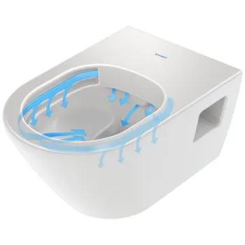 Pakabinamas tualeto puodas Duravit D-Neo Compact Rilmless 370 x 540 mm, su dangčiu, baltas