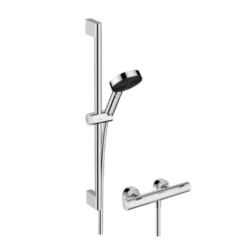 Dušo komplektas Hansgrohe Ecostat Fine su dušo komplektu Pulsify Select S 105 3jet Relaxation EcoSmart, Chromuotas