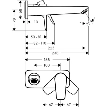 Vonios kriauklės maišytuvas Hansgrohe Talis E viršutinė dalis, 2 skylių, išsikišimas 225 mm, nuo sienos, Juodas