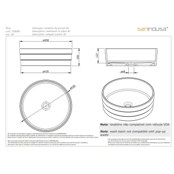 Sanindusa Ring 45 pakabinama 45cm, Balta / Zelta 109390B24