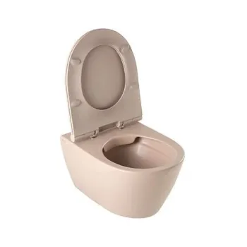 Pakabinamas tualeto puodas Sanindusa SANLIFE Rimfree su Soft Close nuimamu dangčiu Taupe Matt