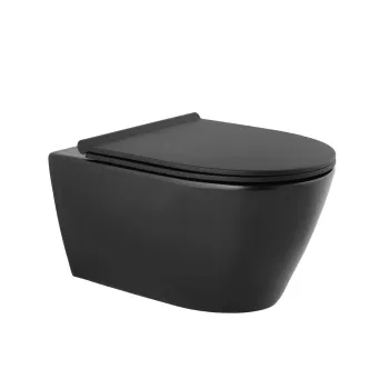 Pakabinamas Tualeto Podas Sanindusa Urb.y 48 Rimfree su Soft Close Easyclip Slim dangčiu, Juodas Matinis