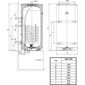 Kombinuotas vandens šildytuvas (Boileris) Dražice OKC-200L/1m2 vertikalus