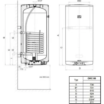 Kombinuotas vandens šildytuvas (Boileris) Dražice OKC-80 L 2kW 7kW vertikalus