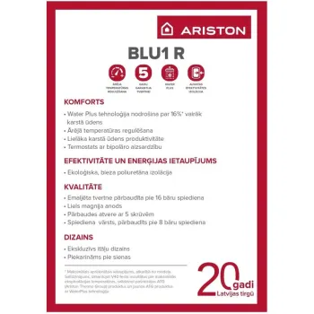 Elektrinis Vandens Šildytuvas (Boileris) ARISTON BLU1 R 100 H 1.5kW 100L horizontalus (3201894)