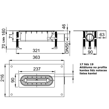 Dušo trapas ACO Showerdrain S+ DN50 be grotelėmis H 70-160 mm, 9010.51.21