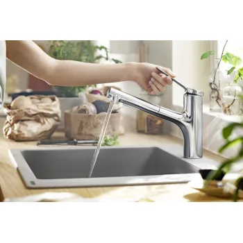 Virtuvės kranas Hansgrohe Zesis M33-150 2jet, su ištraukiamu antgaliu, chromas