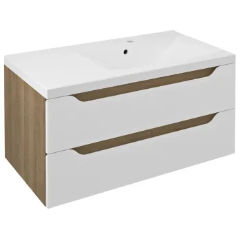 Vannas istabas skapītis Sapho WAVE bez izlietnes, 89,7x45x47,8cm, labais/balts/ozols cuneo