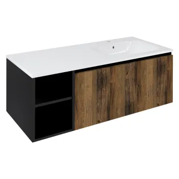 Vannas istabas skapītis Sapho LOREA bez izlietnes, 120x46x51,5cm (30P+90cm), labais, ozolkoka koks/melna matēta